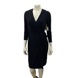 Anne‎ Klein Black Wrap-Style 3/4 Sleeve Dress with Tie Waist Size 4 NWT
